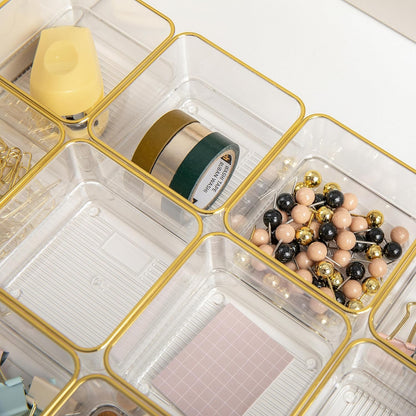 Martha Stewart Kerry Plastic Stackable Office Desk Drawer Organizers, 6" x 3", 6 Pack, with Gold Trim