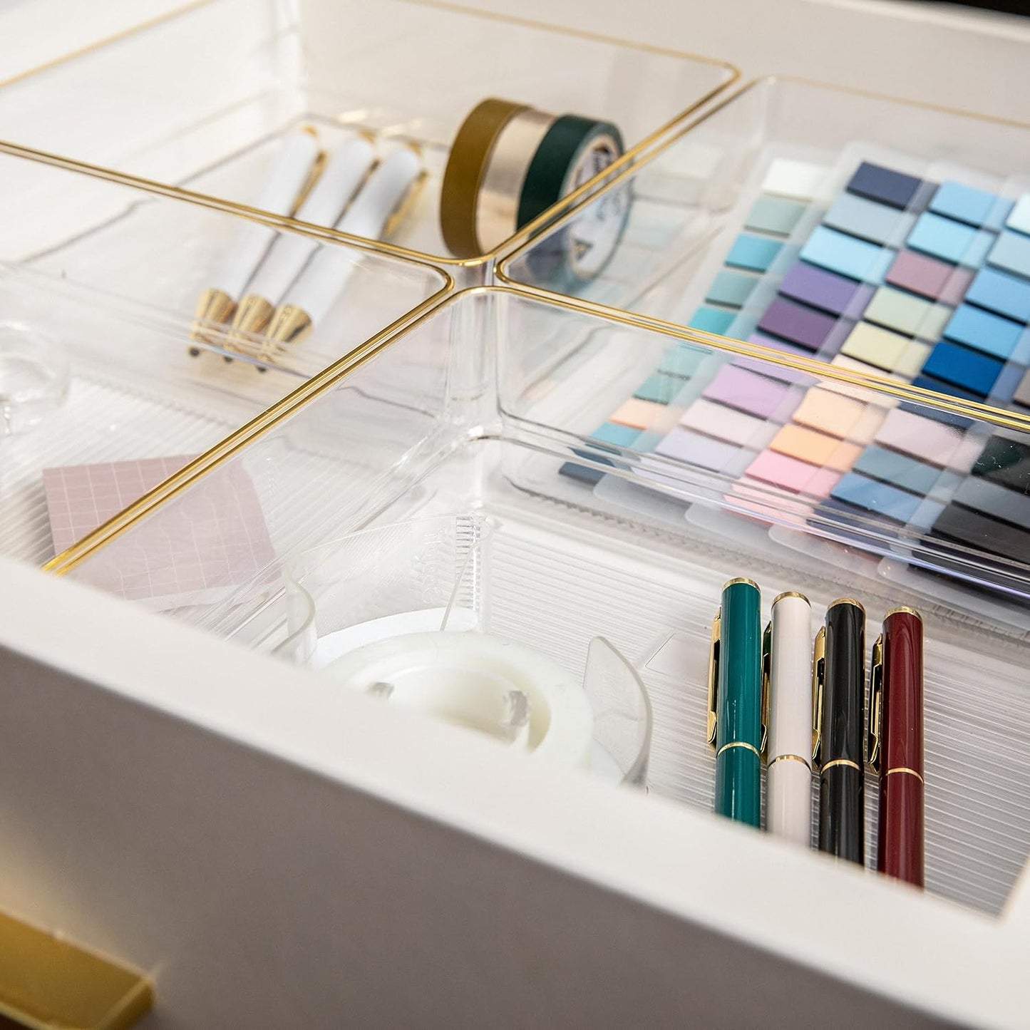Martha Stewart Kerry Plastic Stackable Office Desk Drawer Organizers, 6" x 3", 6 Pack, with Gold Trim