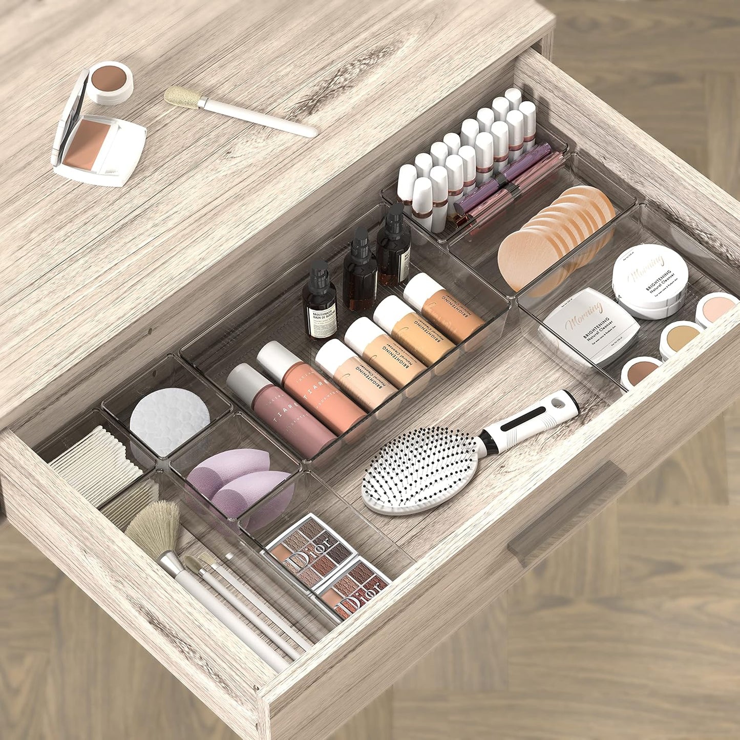 Simple Houseware 20 PCS Clear Plastic Drawer Organizers Set, 5-Size for Makeup, Bathroom, Bedroom and Office
