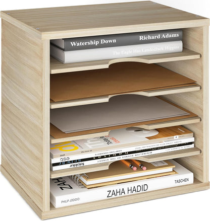 Ballucci File Organizer Paper Sorter, 5 Tier Adjustable Shelves Office Desk Organizer, 13 5/8" x 9 1/4" x 12", Black