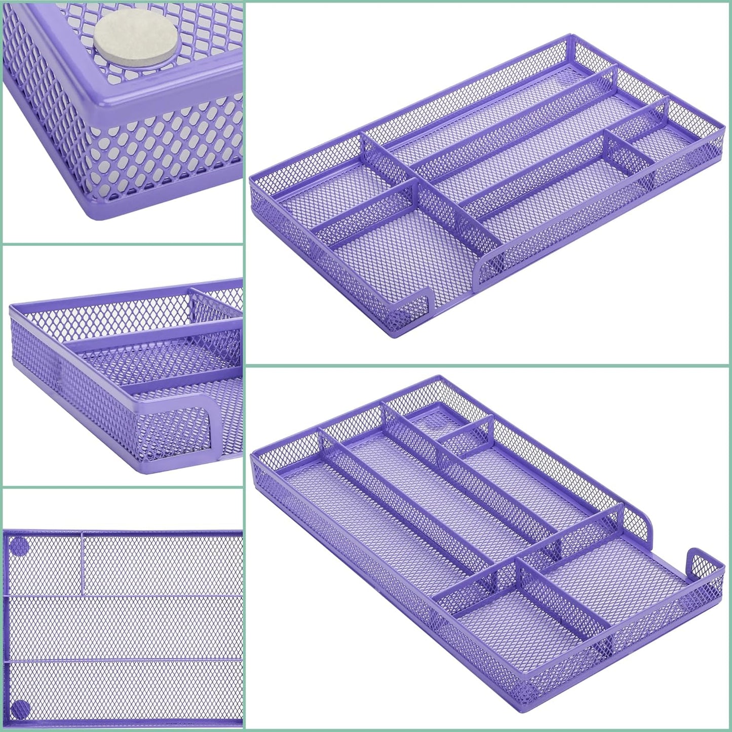 Annova Desk Drawer Organizer Tray for Office Organization - Metal Mesh - Storage Tray with Dividers for Pens, Desktop Accessories, Bathroom, Kitchen, Makeup and Office Supplies (Small, Gold)