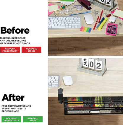 Under Desk Drawer Organizer Clamp-On, Mesh Metal Attachment, 1 Drawer Slide Out, On or Under Desk Organizer for Office Supplies & Home Essentials
