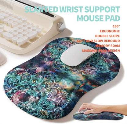 2-in-1 Ergonomic Set, Wave Rise Keyboard Wrist Rest and Massage Bulge Slope Mouse Pad Wrist Support, Cushion Memory Foam Integrated to Relieve Wrist Pain, Black