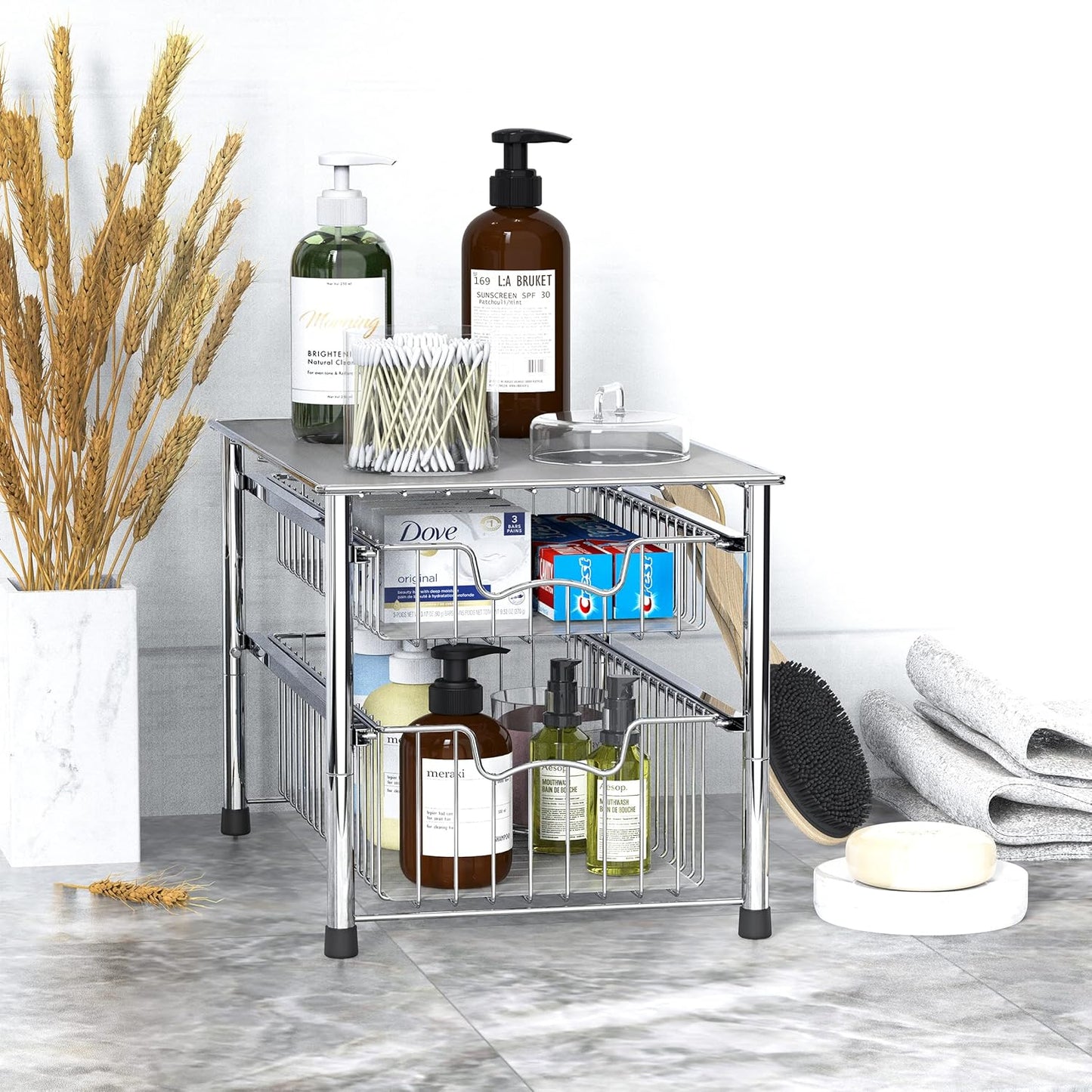 Simple Houseware Stackable 3 Tier Sliding Basket Organizer Drawer, Chrome