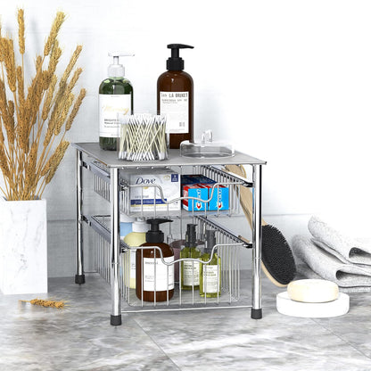 Simple Houseware Stackable 3 Tier Sliding Basket Organizer Drawer, Chrome