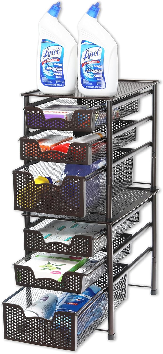 Simple Houseware Stackable 3 Tier Sliding Basket Organizer Drawer, Silver