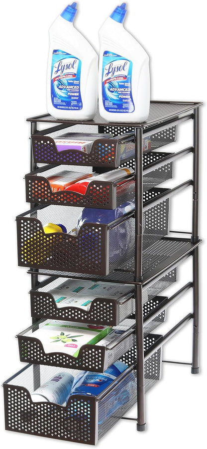 Simple Houseware Stackable 3 Tier Sliding Basket Organizer Drawer, Silver