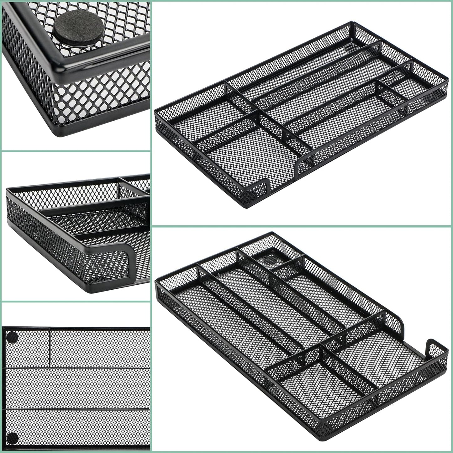 Annova Desk Drawer Organizer Tray for Office Organization - Metal Mesh - Storage Tray with Dividers for Pens, Desktop Accessories, Bathroom, Kitchen, Makeup and Office Supplies (Small, Gold)