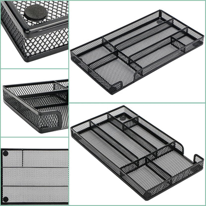 Annova Desk Drawer Organizer Tray for Office Organization - Metal Mesh - Storage Tray with Dividers for Pens, Desktop Accessories, Bathroom, Kitchen, Makeup and Office Supplies (Small, Gold)