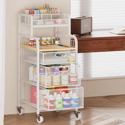 SWTYMIKI Rolling Cart with Drawers - Metal Utility Cart with Wood Shelf, DIY Divider and Locking Wheels, Craft & Art Cart Organizer for Under Desk Storage for Home Office Studio, Espresso
