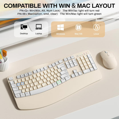 Wireless Keyboard and Mouse Combo,2.4G Full Size Wave Keys Ergonomic Keyboard with Wrist Rest for Natural Typing, 3 DPI Adjustable Ergonomic Silent Mouse for Computer/Laptop/Windows/Mac (Gray)