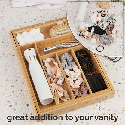Masirs Expandable Utensil Drawer Organizer - BPA-Free Plastic Clear Silverware Tray with Multiple Compartments - Non-Slip Cutlery Storage for Kitchen, Bathroom, or Office Drawers (Clear)