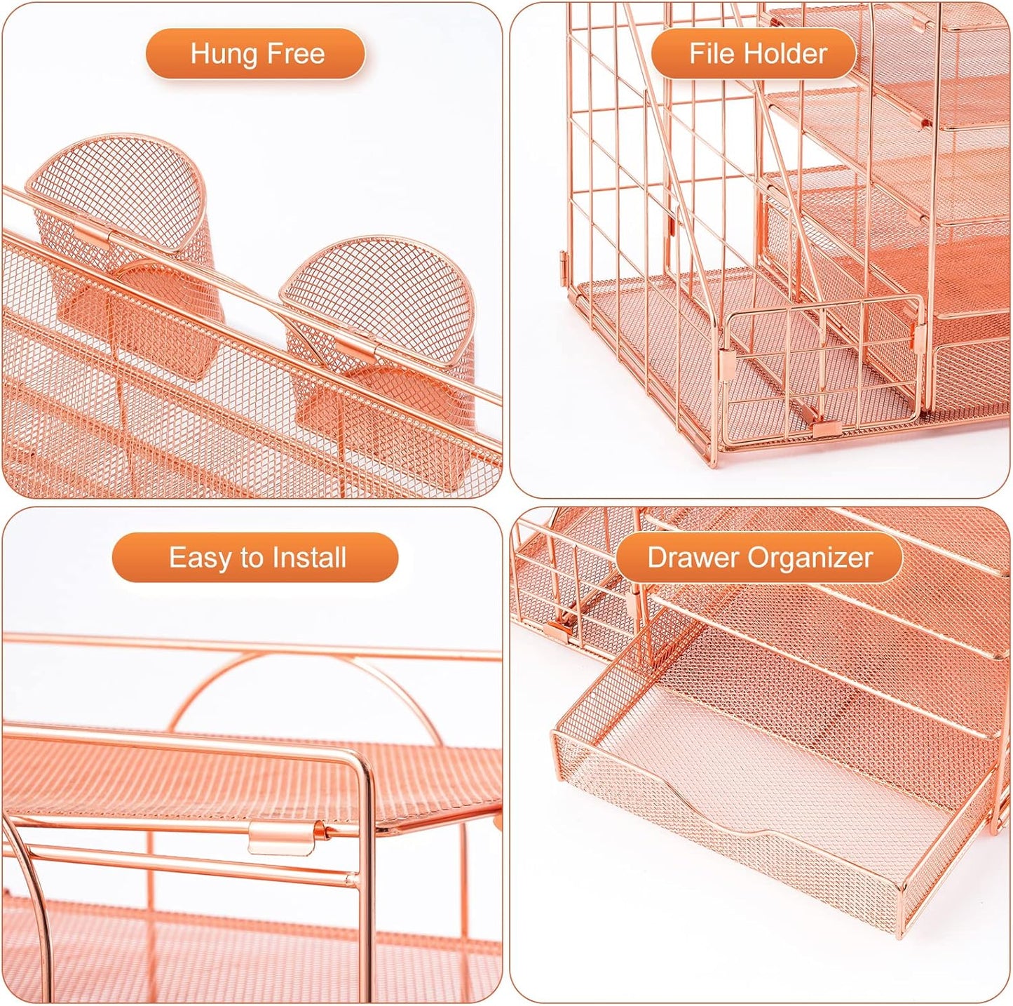Marbrasse Desk Organizer with File Holder, 5-Tier Paper Letter Tray Organizer with Drawer and 2 Pen Holder, Mesh Desktop Organizer and Storage with Magazine Holder for Office Supplies(Black)