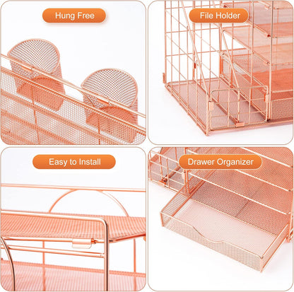 Marbrasse Desk Organizer with File Holder, 5-Tier Paper Letter Tray Organizer with Drawer and 2 Pen Holder, Mesh Desktop Organizer and Storage with Magazine Holder for Office Supplies(Black)