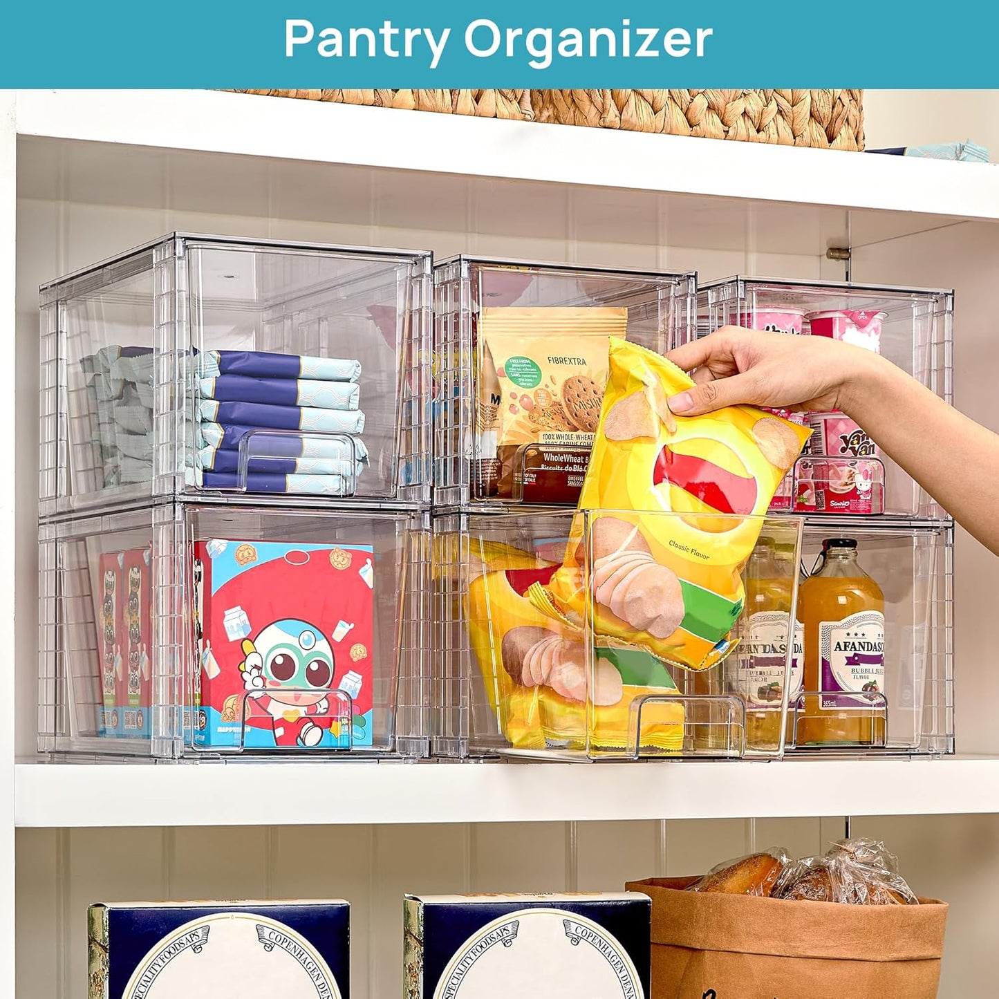 Vtopmart 4 Pack Large Stackable Storage Drawers,Easily Assemble Acrylic Bathroom Closet Undersink Organizers and Storage,Plastic Bins for Kitchen Cabinets,Pantry,Makeup,Medicine Organization