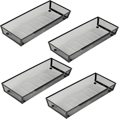 Mesh Tray Silverware Drawer Organizer, Utensil Cutlery Tray Office Supplies with Interlocking Arm Drawer Dividers Organizer for Flatware, Knives,Home,Office, School,Bedroom 12X6'' Black