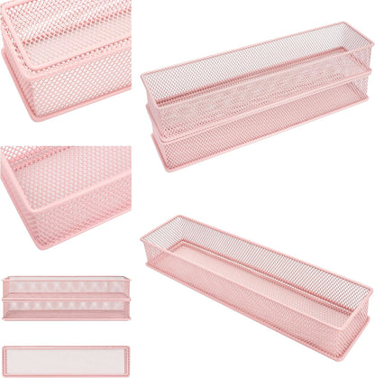 Annova Stackable Mesh Drawer Cabinet and Shelf Organizer Bins Storage Basket School Office Supply Holder Tray- Set of 2 (Gold, 3x3x2 Inch)