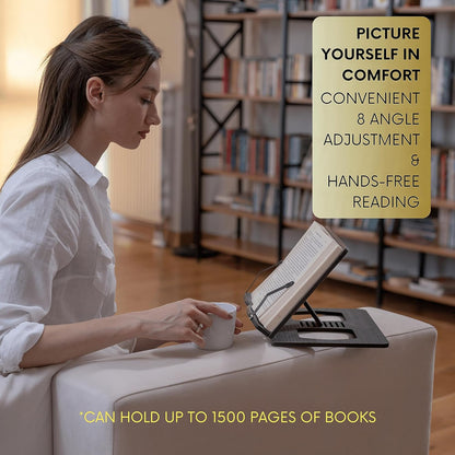 Vigo Wood Book Stand, Book Holder, Reading Stand, Cookbook Holder, Recipe Book Stand, Wooden Book Stands for Reading, Cookbook Stand for Kitchen, Book Holder for Reading in Bed (Walnut)