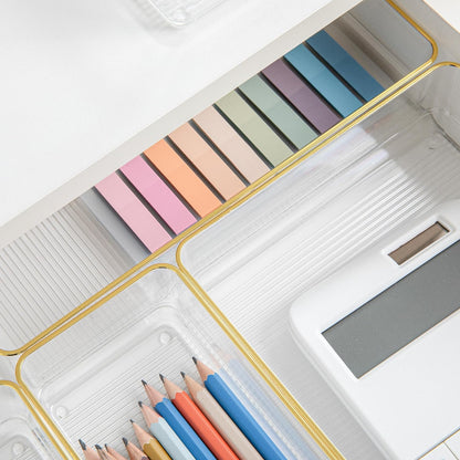 Martha Stewart Kerry Plastic Stackable Office Desk Drawer Organizers, Set of 8, with Gold Trim
