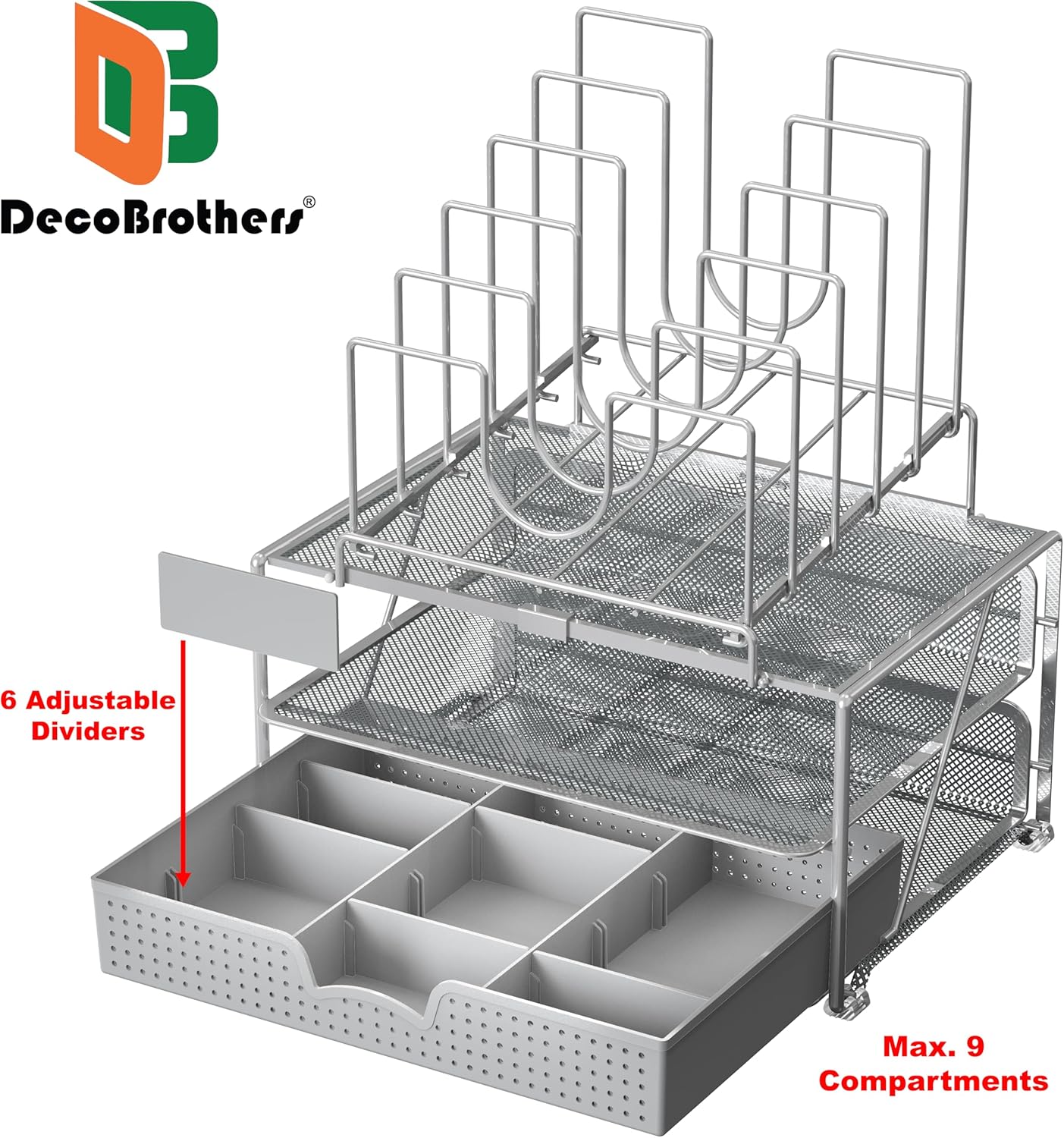 Deco Brothers Desktop File Organizer with Double Tray and 5 Folder Stand, Black