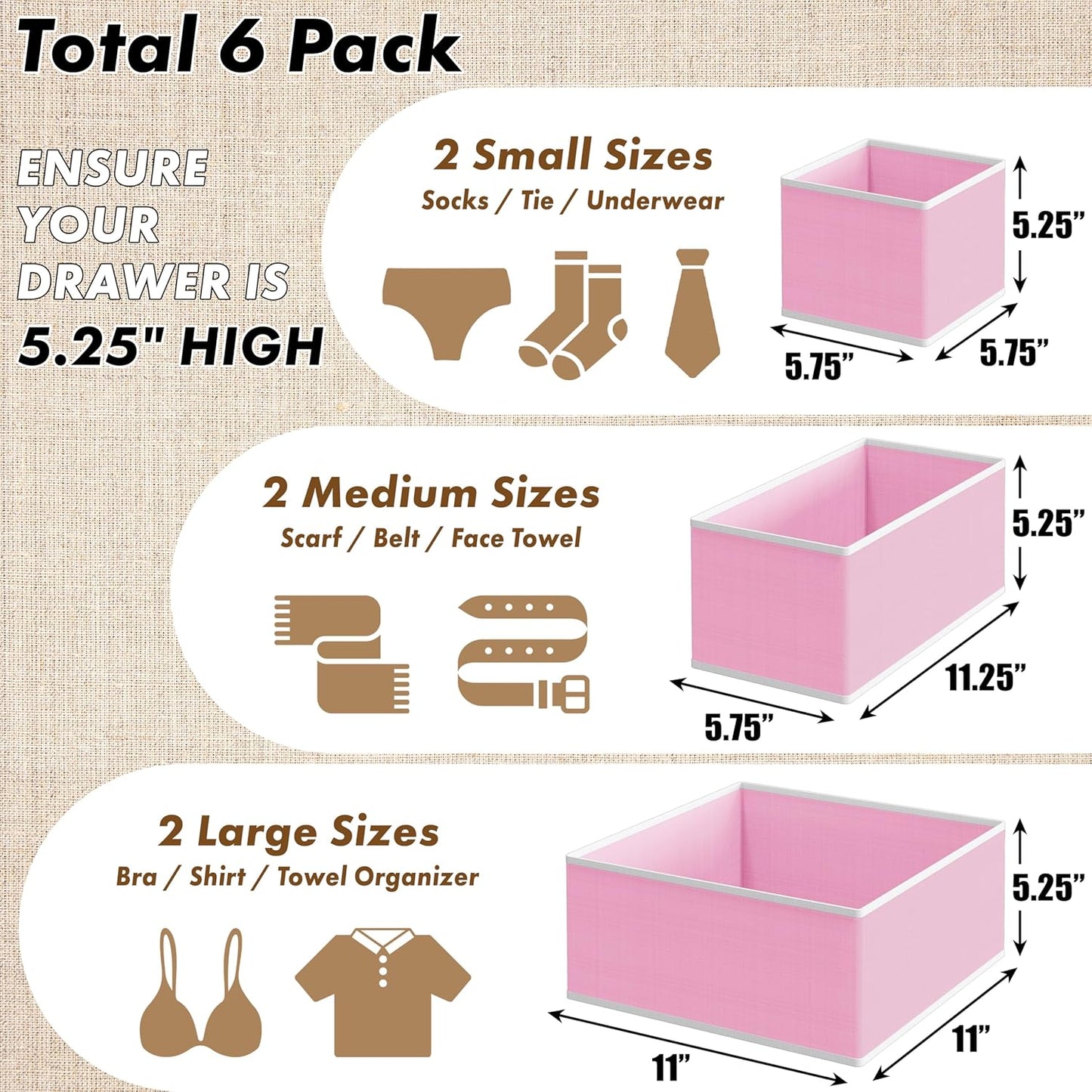 SIMPLE HOUSEWARE Foldable Drawer Organizer for Clothes/Underwear/Panty/Onesie Stocking Bin, Set of 12, Black