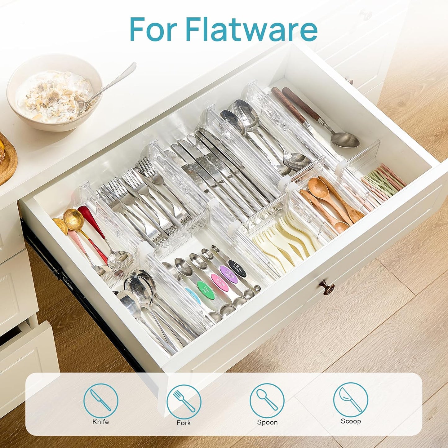Vtopmart 8 Pack 6" Tall Upgrade Drawer Dividers for Big and Deep Drawer, 12.8"-22.3" Adjustable Expandable Dresser Drawer Organizer, Clear Plastic Separators for Dresser, Baby Supplies, Kitchenware