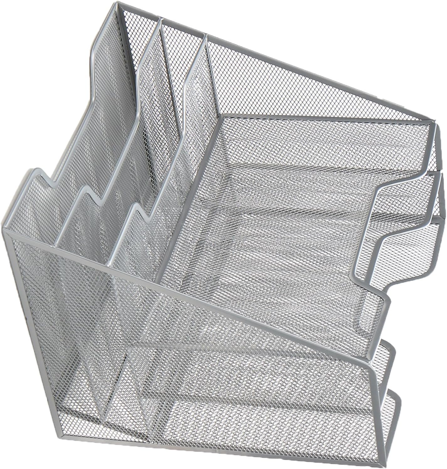 Mind Reader Metal Mesh Desktop File Organizer, 3-Tier Paper Tray with 5 Compartments, Office Mail Sorter, White