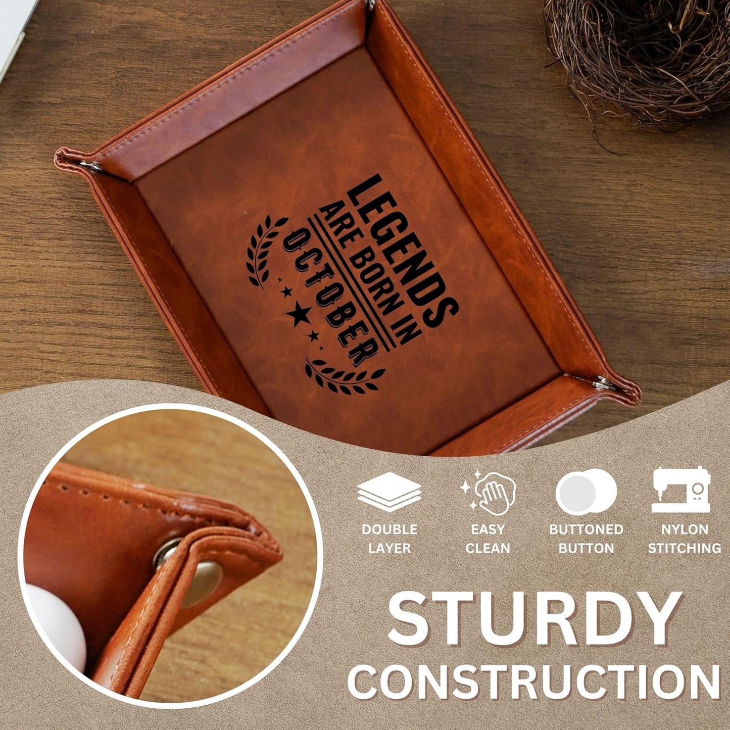INNObeta Birthday Gifts for Men, Happy Birthday Valet Tray for Him, Male, Boyfriend, Son, Husband, Dad, Desktop Organizer PU Leather Tray - Legends are Born in September