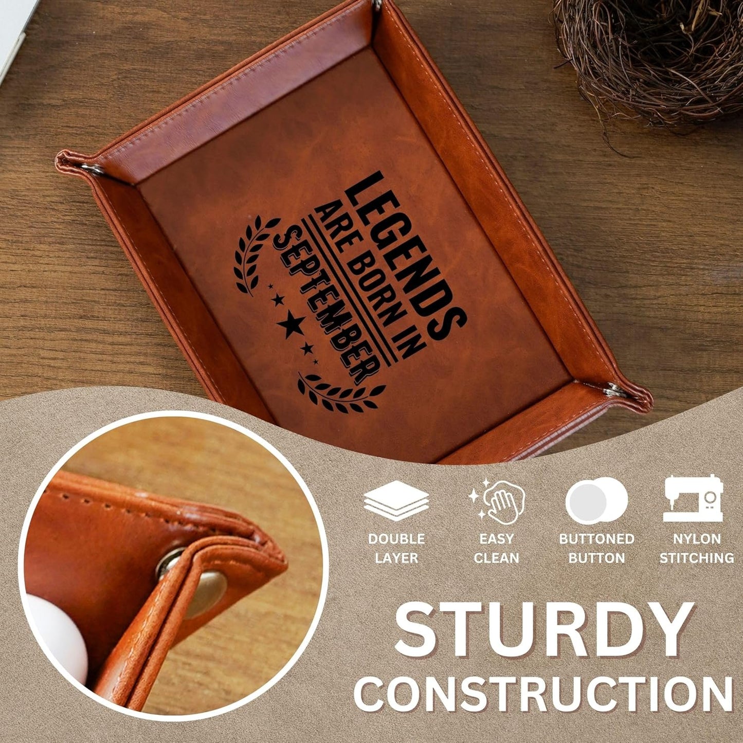 INNObeta Birthday Gifts for Men, Happy Birthday Valet Tray for Him, Male, Boyfriend, Son, Husband, Dad, Desktop Organizer PU Leather Tray - Legends are Born in September