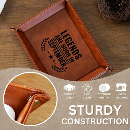 INNObeta Birthday Gifts for Men, Happy Birthday Valet Tray for Him, Male, Boyfriend, Son, Husband, Dad, Desktop Organizer PU Leather Tray - Legends are Born in September