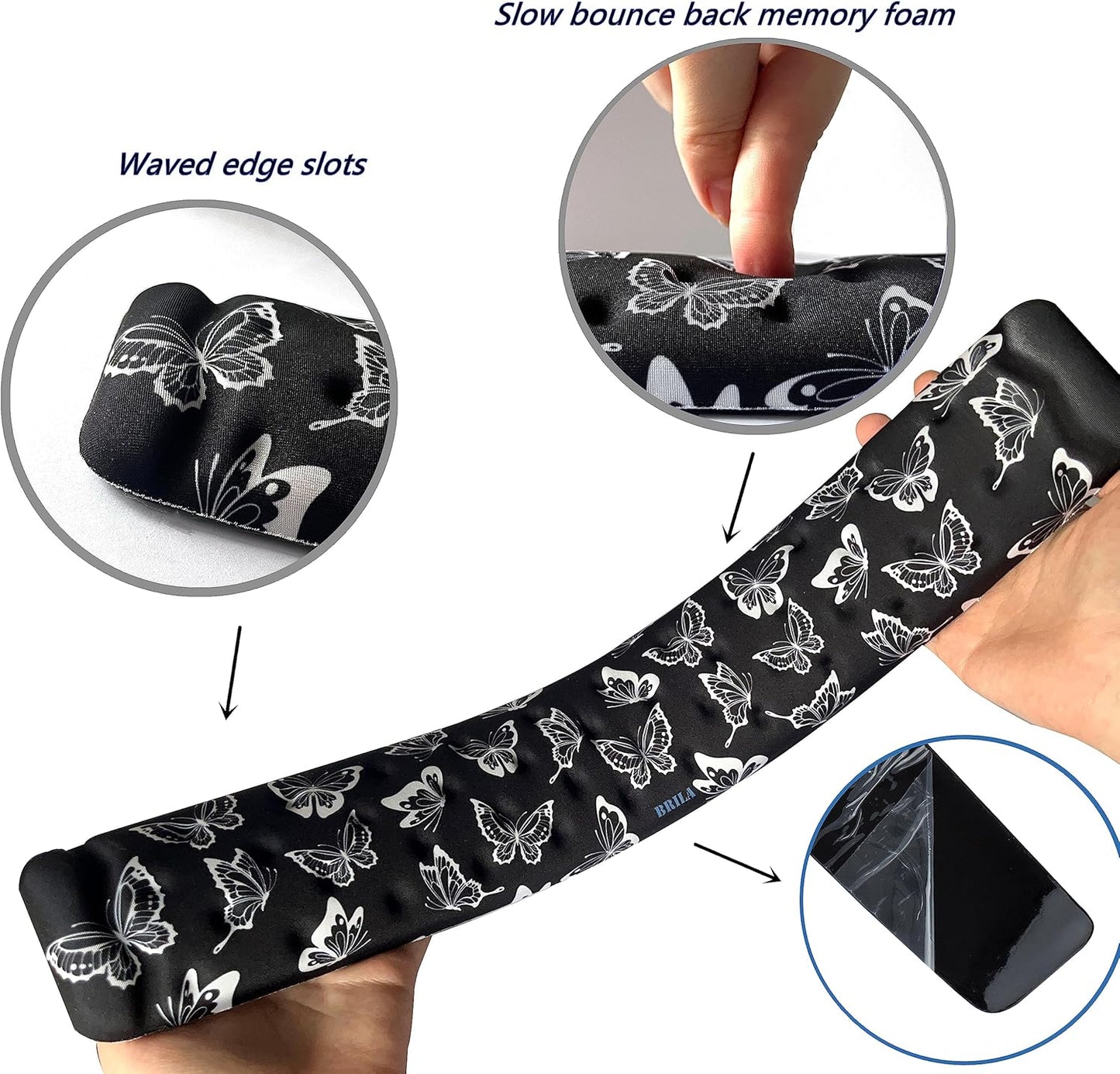 BRILA Keyboard Wrist Rest Support Cushion Pad for Computer, Laptop, Office Work, PC Gaming - Memory Foam Gel with Massage Holes Design - Non-Slip Easy Typing Wrist Pain Relief (Black Keyboard Pad)