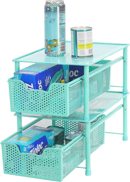 Simple Houseware Stackable 3 Tier Sliding Basket Organizer Drawer, Silver