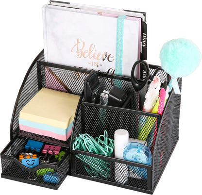 Exerz Desk Organizer Golden Office Desk Accessories Supplies Office Storage Desktop Pencil Pen Holder with Drawer Home Workspace