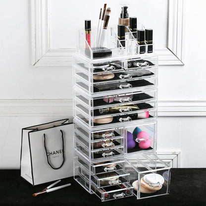 Ikee Design Acrylic Makeup Organizer with 4 Drawers and Removable Top Lipstick Holders, Ideal for Make-up or Accessories,Enhance Your Vanity or Bathroom with Clear Design for Quick Visibility