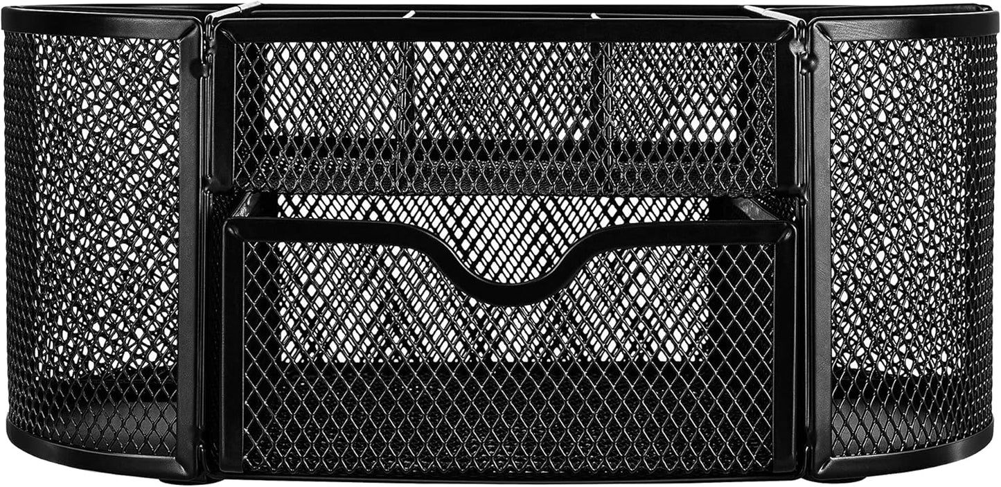 Amazon Basics Wire Mesh Pen Holder, Pencil Cup Desk Organizer for Stationery, Scissors, Office Caddy Storage, 3.7" x 3.3", Black