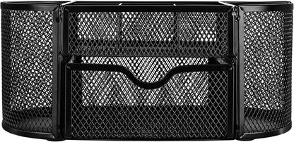 Amazon Basics Wire Mesh Pen Holder, Pencil Cup Desk Organizer for Stationery, Scissors, Office Caddy Storage, 3.7" x 3.3", Black