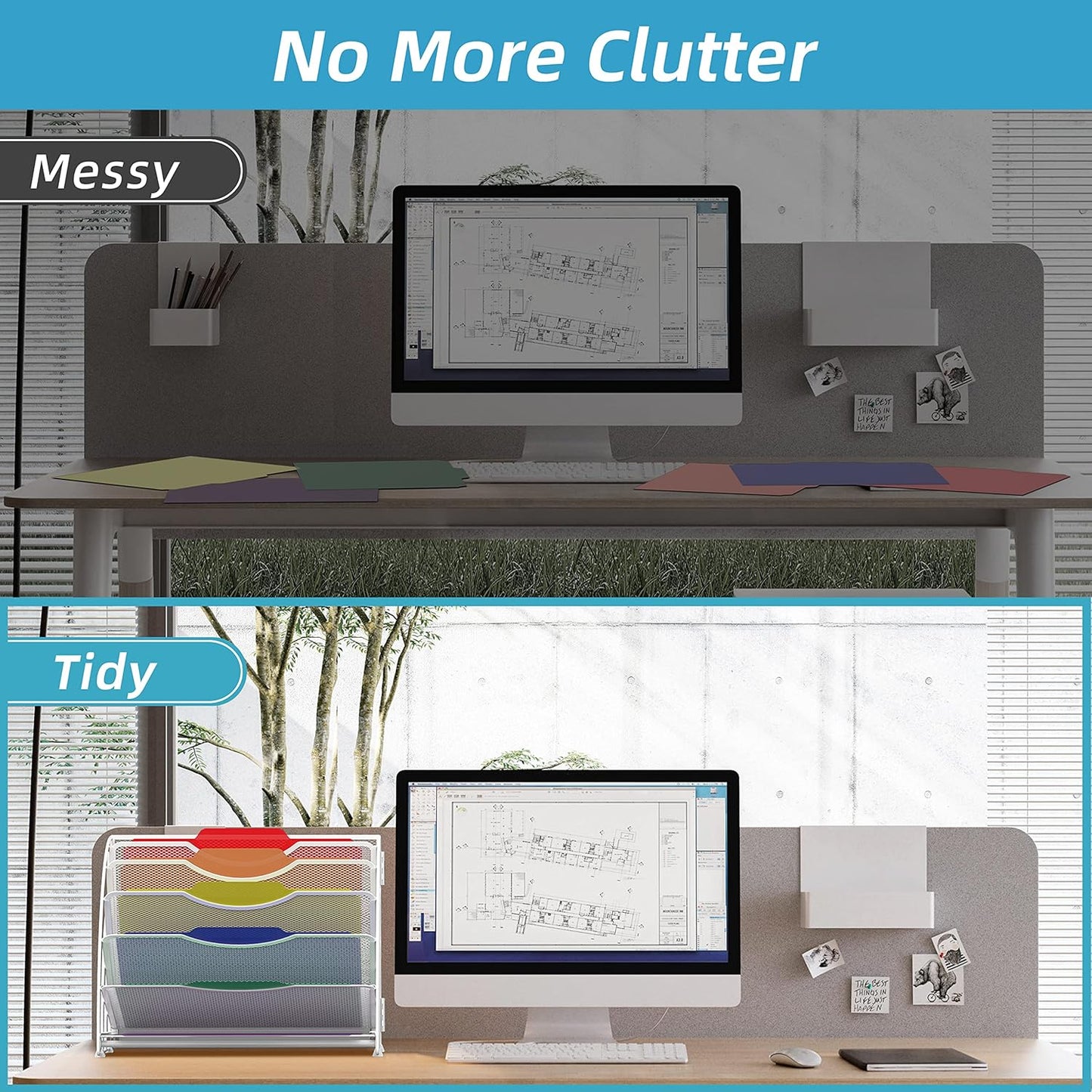 SUPEASY Fan Shaped Desk File Organizer, 6 Compartments for Filing Paper Bills, Letters, Desk Accessories for Workspace, School, Office, Waiting Room, Classroom Storage, Black