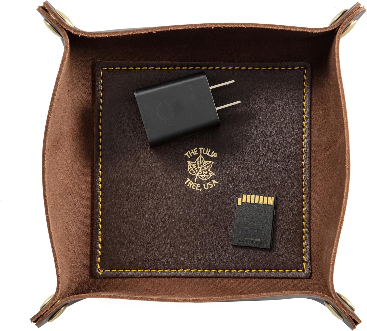 USA Handmade Premium Leather Valet Tray, Folds Flat! Dice Rolling Basket and Organizer with Brass Snaps - Reinforced Base - for Keys, Jewelry, Coin, EDC, Watch Storage Caddy - Black XLarge