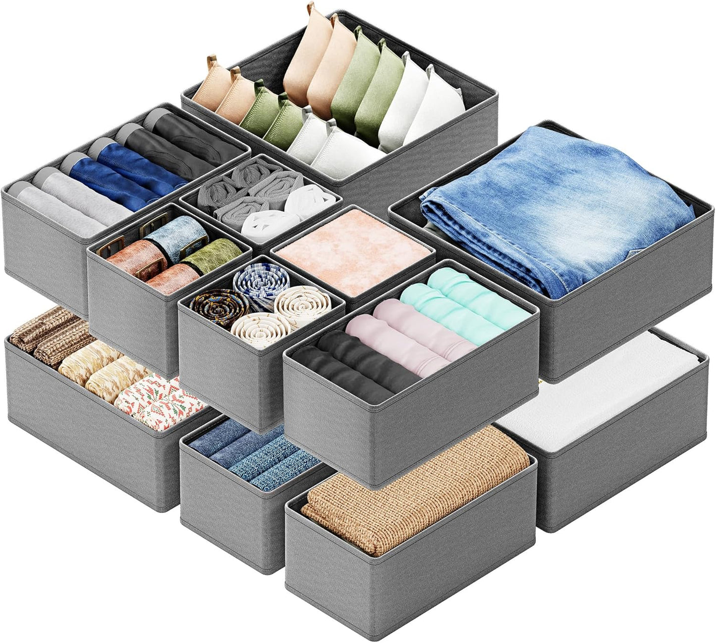 SpaceAid Drawer Organizer for Clothes, 18 Pack Dresser Drawer Organizer Bins, Closet Organizers and Storage Dividers for Clothing, Underwears, Socks (Beige)