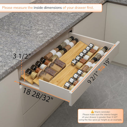 AMBIRD Spice Drawer Organizer, 4 Tier-2 Set Clear Spice Rack Tray Expandable From 11'' to 22'', Seasoning Organizer with non-slip tape for Kitchen, Cabinet, Drawers, Countertop(JARS NOT INCLUDED)