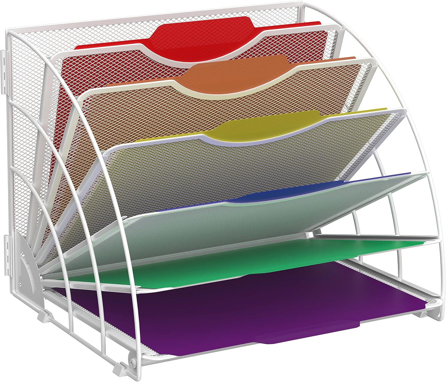 SUPEASY Fan Shaped Desk File Organizer, 6 Compartments for Filing Paper Bills, Letters, Desk Accessories for Workspace, School, Office, Waiting Room, Classroom Storage, Black