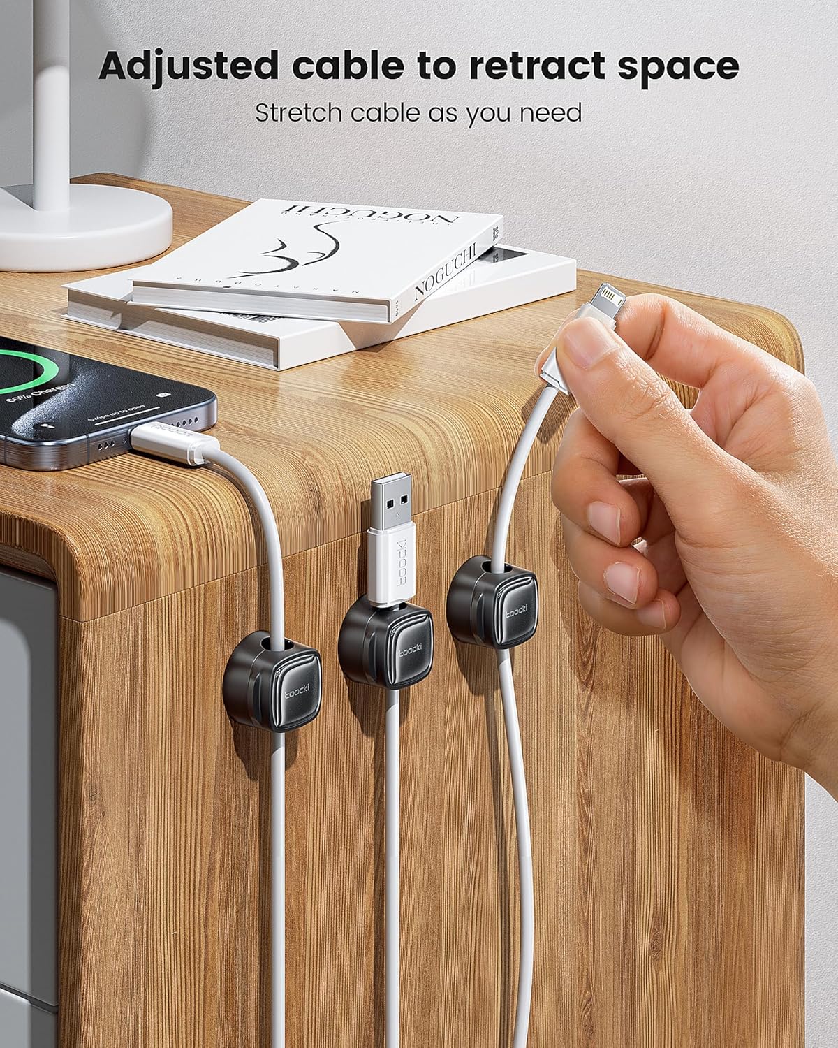 6 Pack Magnetic Cable Clips – Cord Organizer & Holder, Toocki Adhesive Cable Management, Wire Holder for USB Charging Cables, Ideal for Home, Office, Car, Desk, and Nightstand-Purple