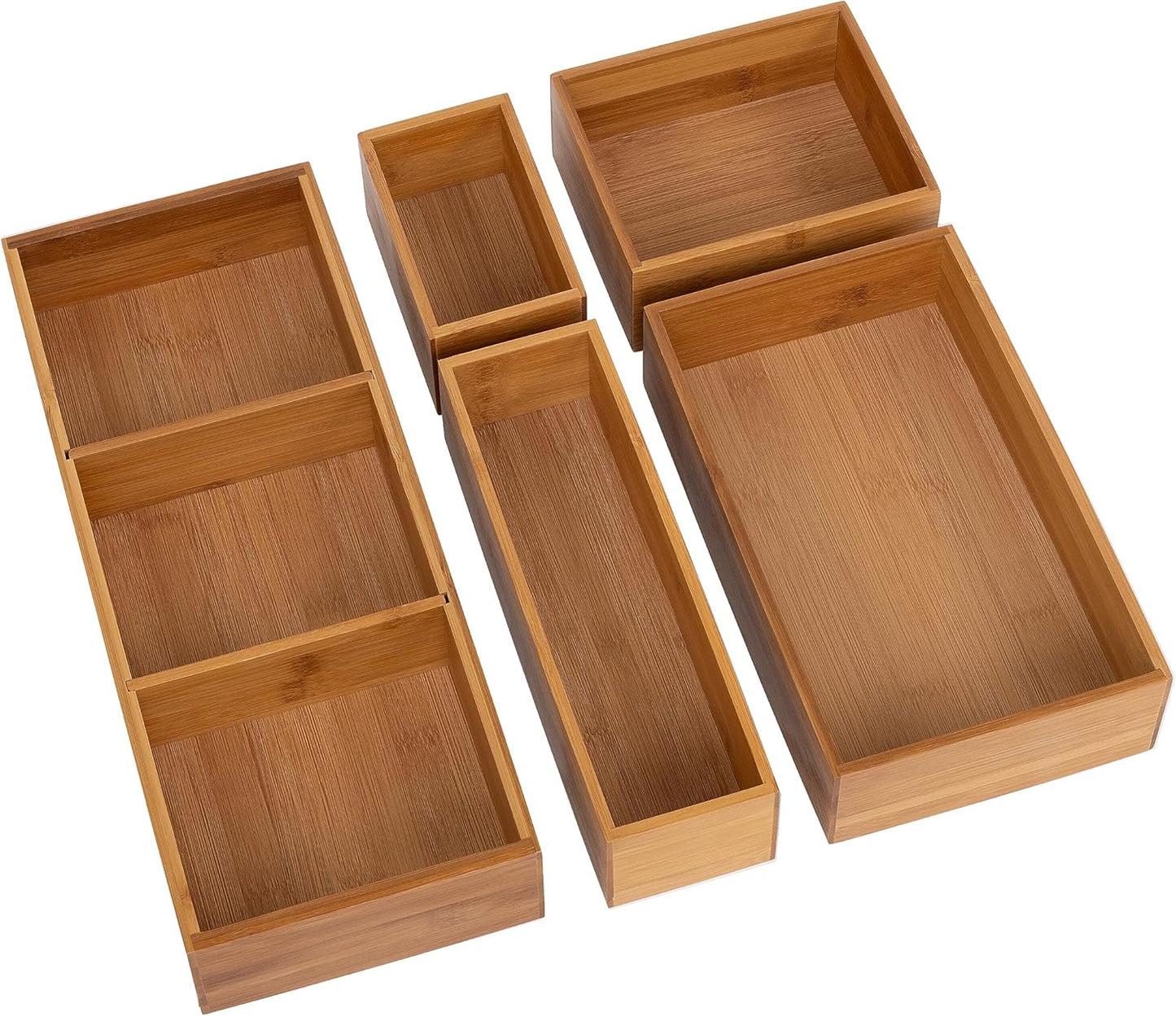 Seville Classics Bamboo Premium Organizer Storage Bins for Kitchen Silverware, Pantry, Closet, Office Desk, Pens, Utensils, Makeup, K Cup, Bamboo, Bag Holder Bin Set (4 Piece)