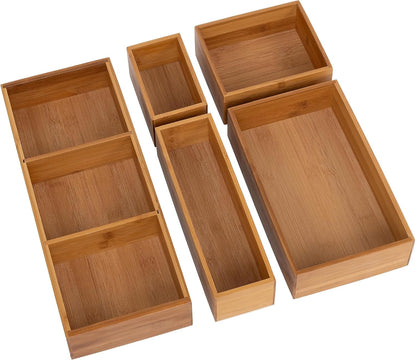 Seville Classics Bamboo Premium Organizer Storage Bins for Kitchen Silverware, Pantry, Closet, Office Desk, Pens, Utensils, Makeup, K Cup, Bamboo, Bag Holder Bin Set (4 Piece)