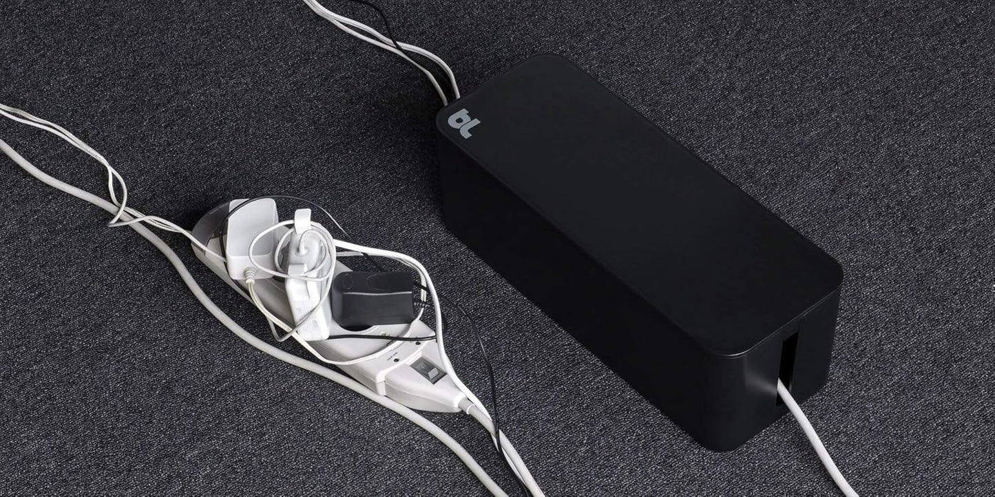 Bluelounge CableBox Mini Cable Management with Small Surge Protector, Black (CBM-BL)