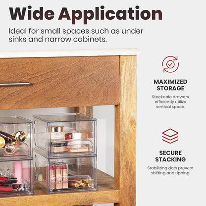 Oizeir Acrylic Drawer Organizer 2-Pack – Clear Stackable Storage Drawers for Makeup, Skincare, Vanity, Bathroom, Under Sink, Kitchen & Office – Non-Slip, Durable, Multi-Purpose Organizer Bins