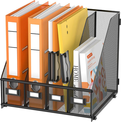 DALTACK 5 Vertical Compartments Magazine File Holder, Binder Organizer, Metal Desk Organizers for Office Home School Classroom Organization, Black