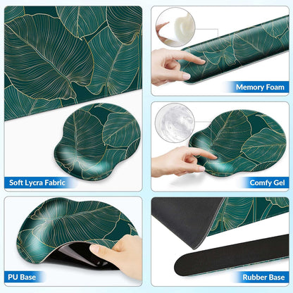 Desk Mat Set + Keyboard and Mouse Pad with Wrist Rest Support,4-in-1 Large Mousepad Computer Mats for Desktop Home & Office-Purple Butterflies
