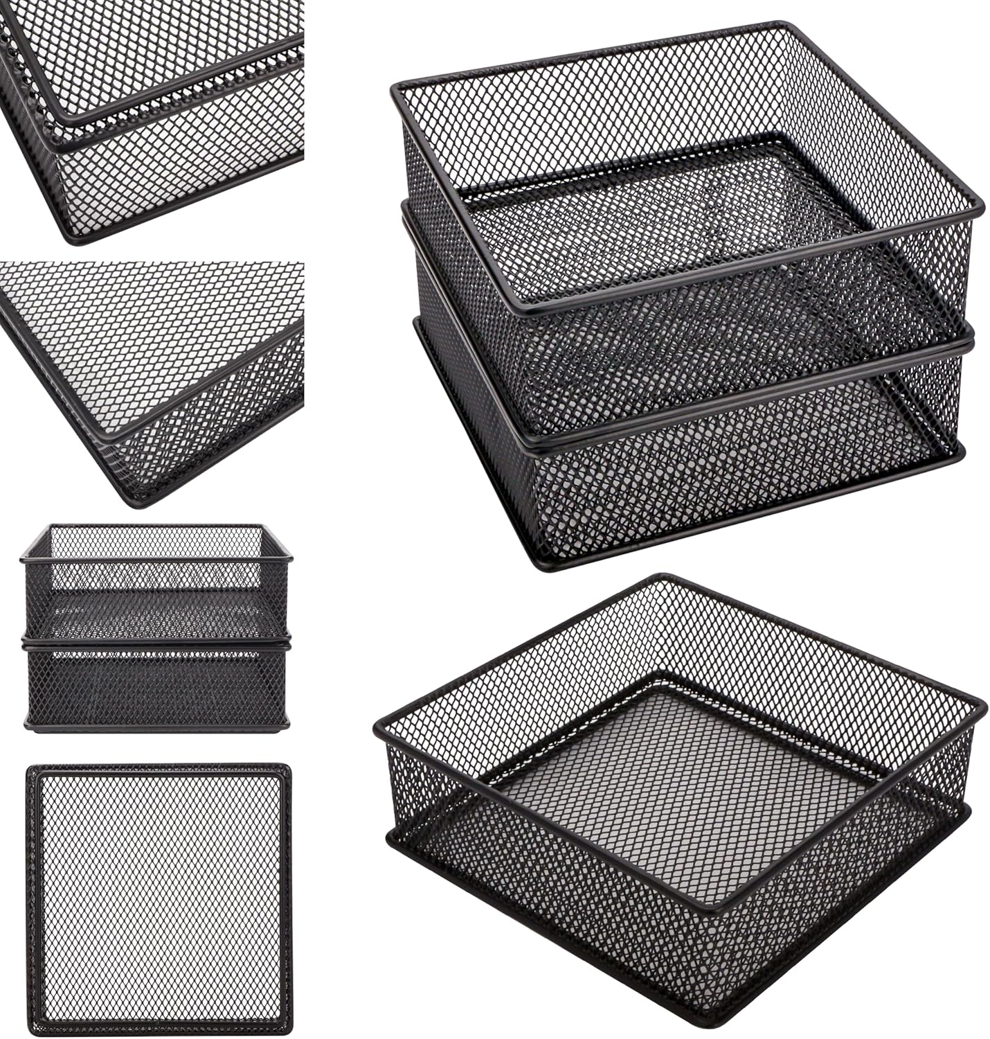 Annova Stackable Mesh Drawer Cabinet and Shelf Organizer Bins Storage Basket School Office Supply Holder Tray- Set of 2 (Gold, 3x3x2 Inch)