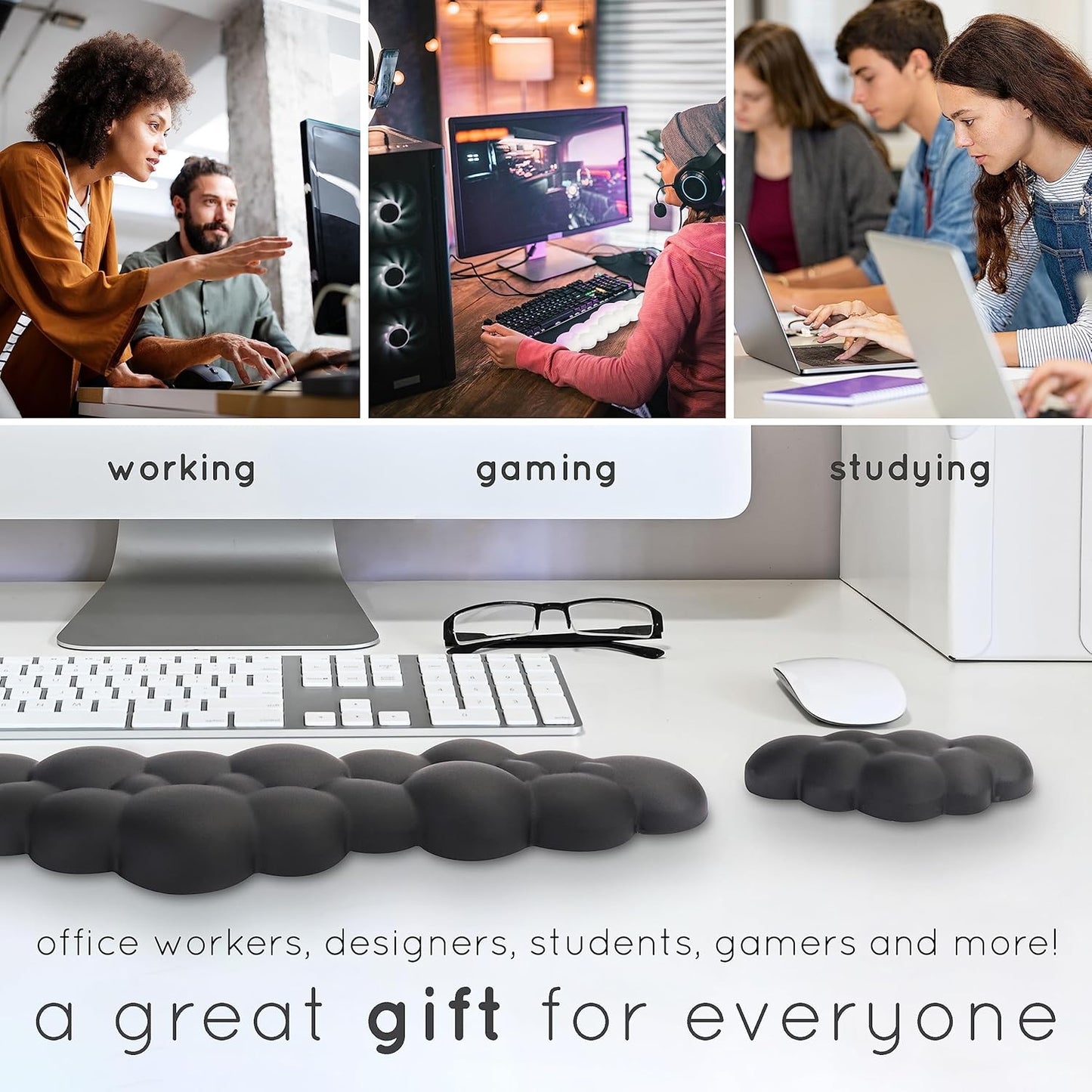Cloud Keyboard Wrist Rest – Create-ables Qloud Cloud Wrist Rest for Computer Keyboard and Mouse, Ergonomic Memory Foam Wrist Pad with Non-Slip Base, Includes Cloud Mouse Pad – White